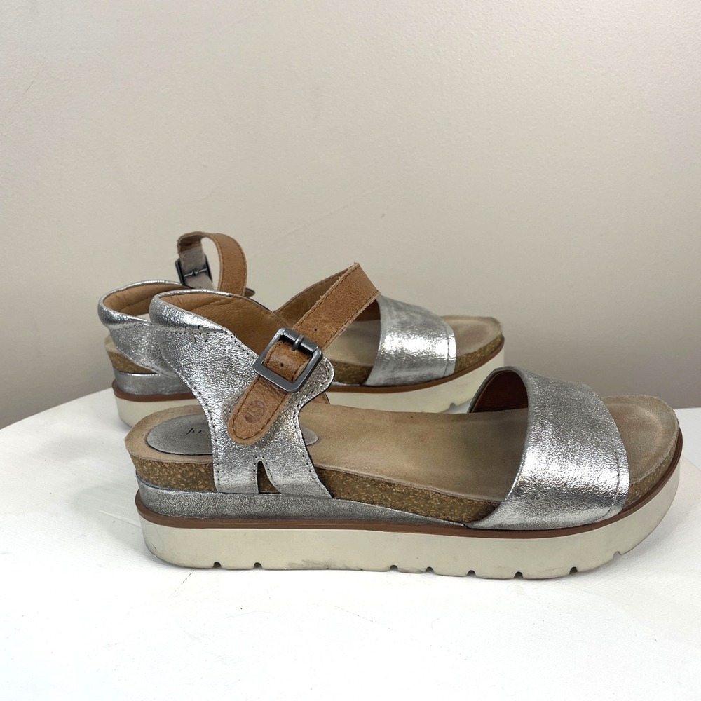 Josef Seibel Shoes Womens 40 9.5 Silver Strappy Sandals Platform Comfort Buckle - Picture 3 of 10
